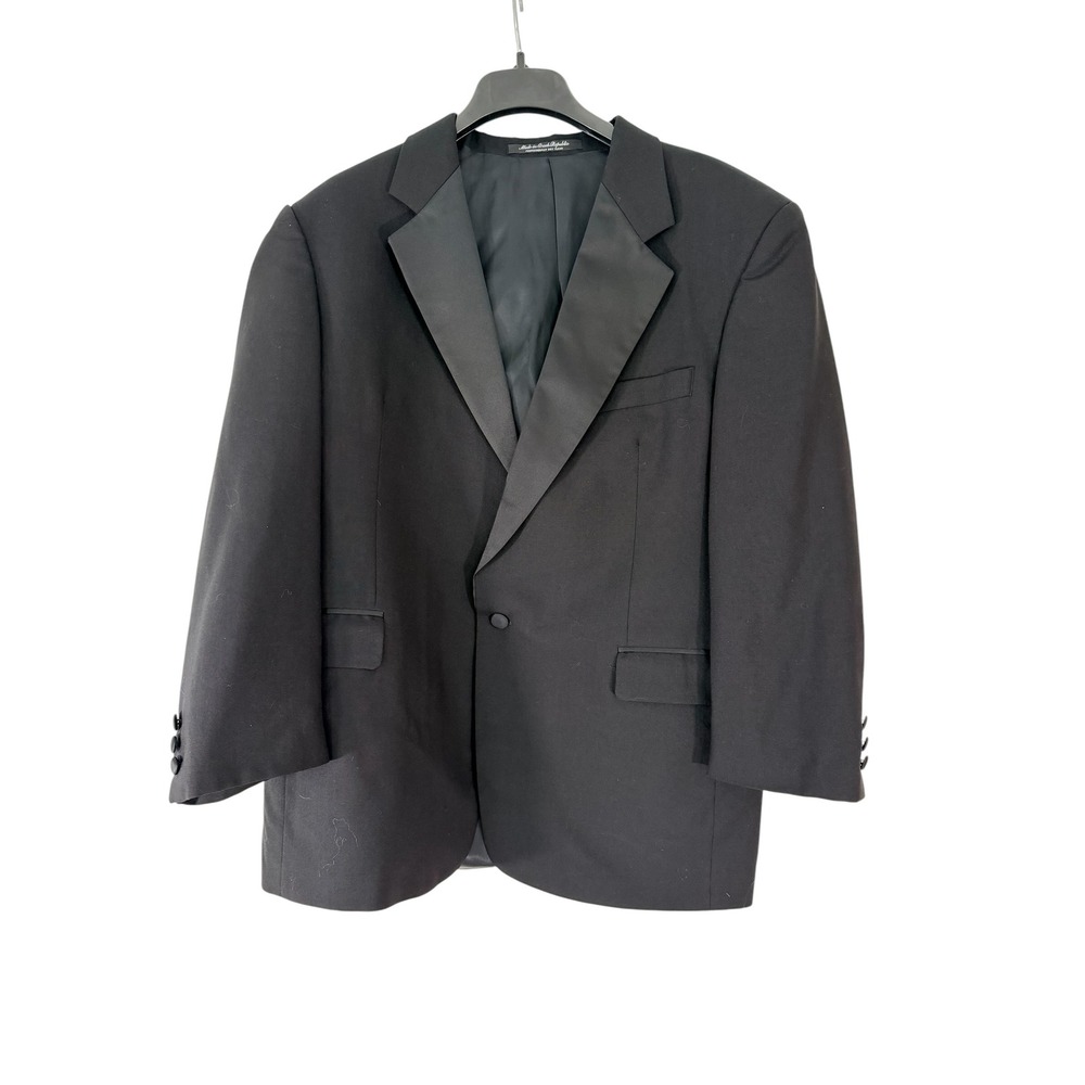 Fenzia Mens Black 100% Wool Tuxedo Suit 42R Jacket 36W Pants Formal Peak Lapel